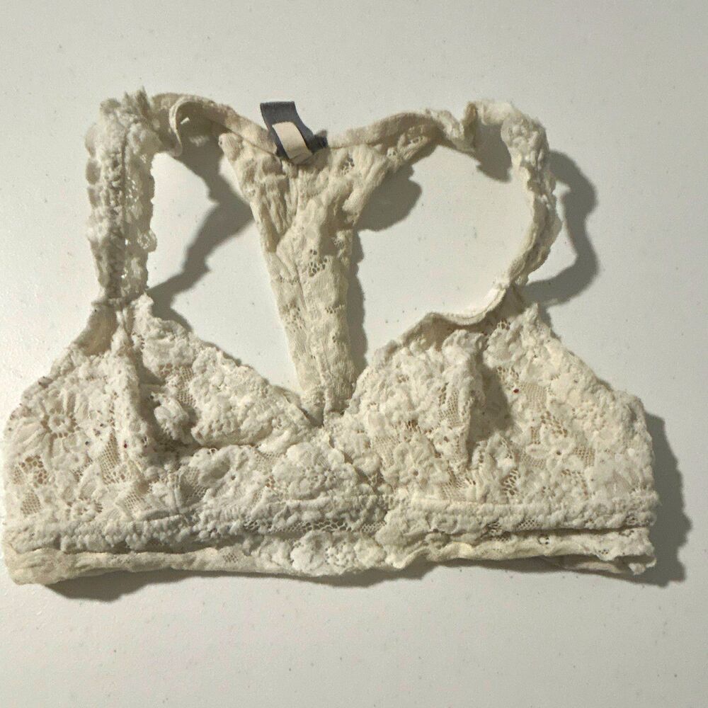 Aerie Ivory Floral Lace Racerback Girlβs Bralette Bra Wireless Stretch: Size S